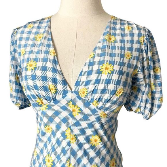 Staud Milla Print Mini Dress Gingham Daisy Plaid Size 4 - Picture 3 of 6
